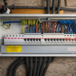 Open consumer unit showing RCBO circuit breakers and wiring inspected during an EICR electrical safety report