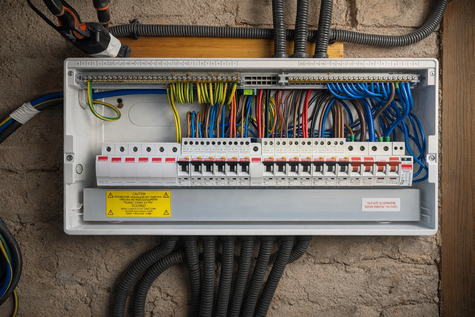 Landlord electrician in London inspecting a consumer unit for an EICR