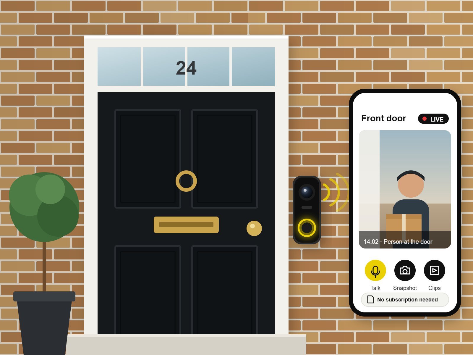 Video doorbell installation in London - camera doorbell beside a front door with the live view on a phone